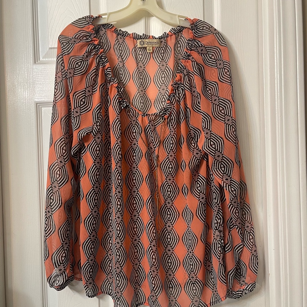 Democracy Orange and Black Geometric Blouse